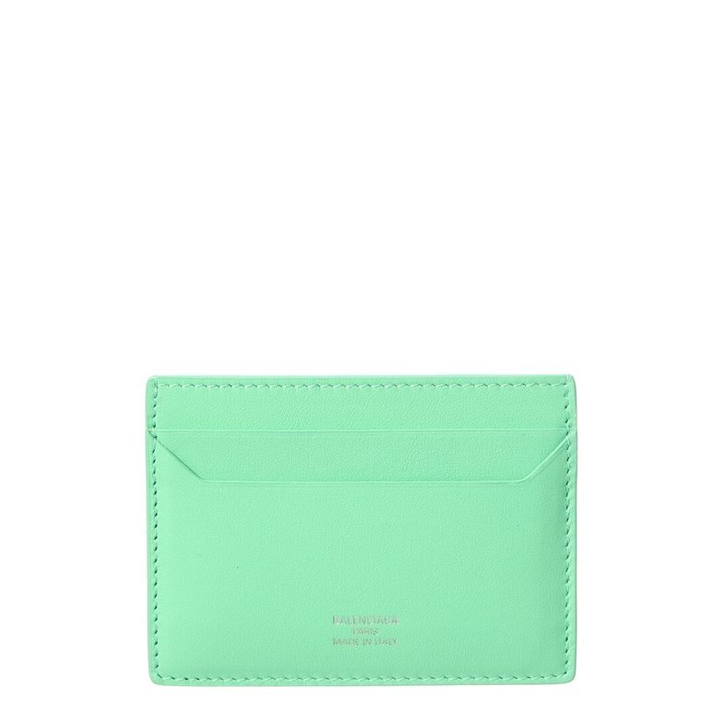 Balenciaga Logo Leather Card Holder Green